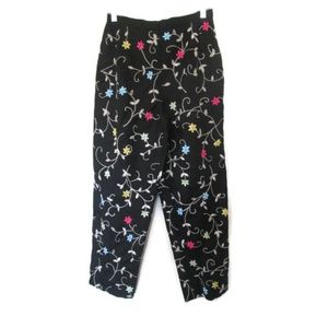 NWOT talbots black floral linen pants size 4p